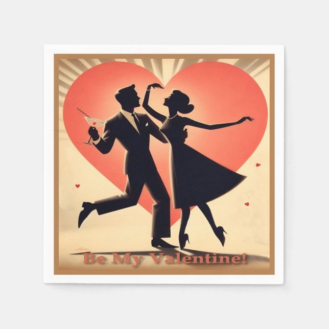 Mid Century Modern Valentine Dancing Couple  Napkin (Front)