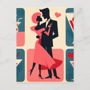 Mid Century Modern Valentine Dancing Couple Postcard