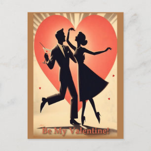 Mid Century Modern Valentine Dancing Couple  Postcard