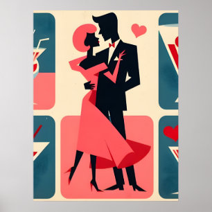 Mid Century Modern Valentine Dancing Couple Poster