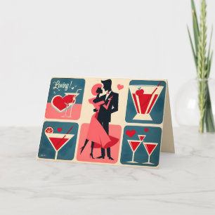 Mid Century Modern Valentine Dancing Couple Thank You Card
