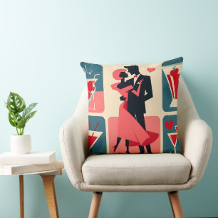 Mid Century Modern Valentine Dancing Couple Throw Pillow