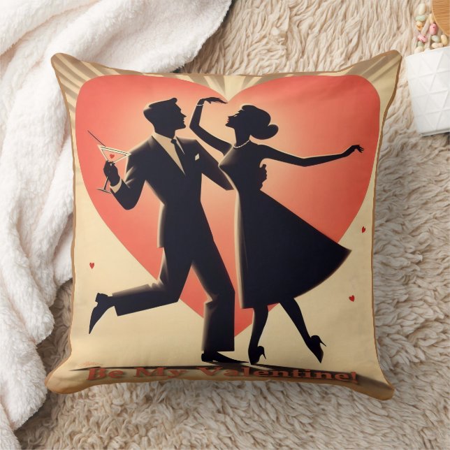 Mid Century Modern Valentine Dancing Couple  Throw Pillow (Blanket)