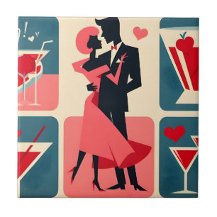 Mid Century Modern Valentine Dancing Couple Tile