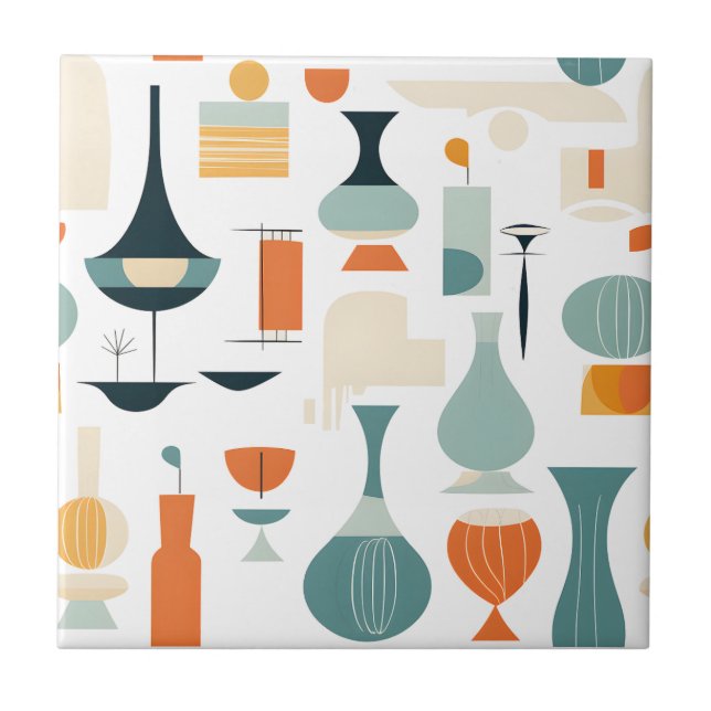 Mid Century Modern Vase Shape on White Tile (Front)