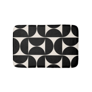 Mid Century Modern Vintage Pattern Black And White Bath Mat