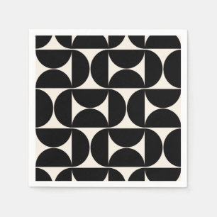 Mid Century Modern Vintage Pattern Black And White Napkin