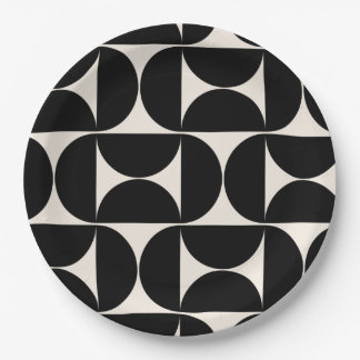 Mid Century Modern Vintage Pattern Black And White Paper Plate