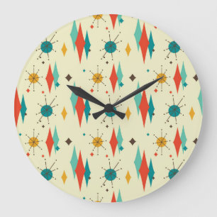 Mid-Century Modern Wall Clock, Diamond Pattern Large Clock