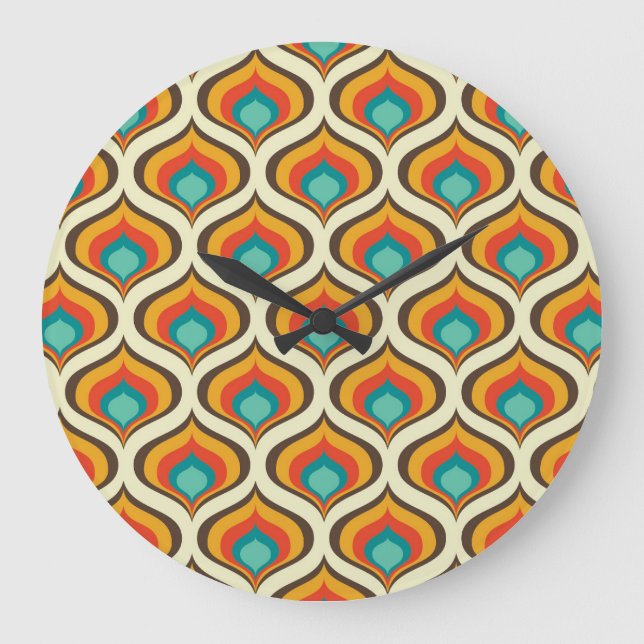 Mid-Century Modern Wall Clock, Flame Pattern Large Clock (Front)