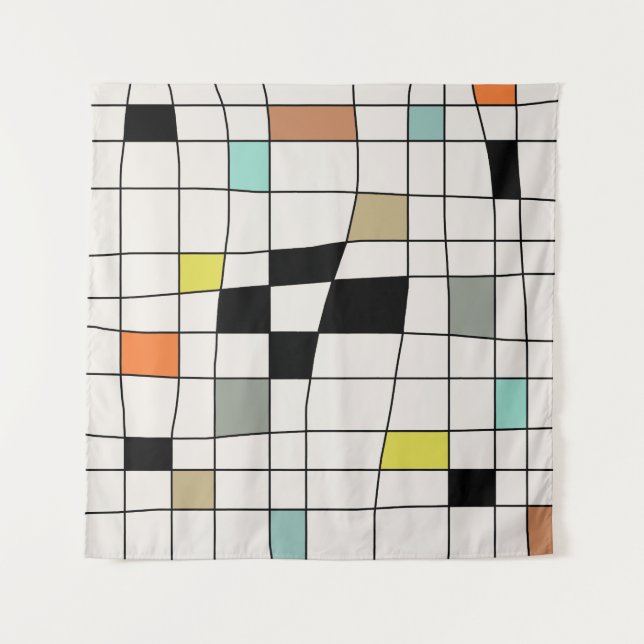 Mid Century Modern Warped Tiles Tapestry (Front)