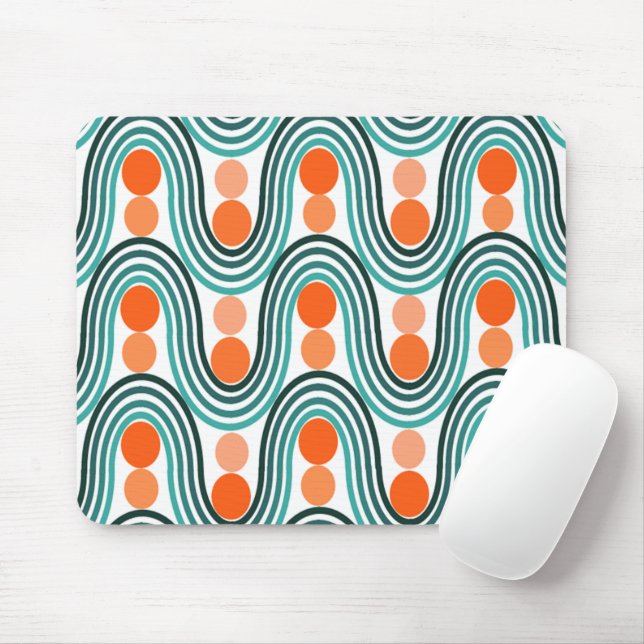 Mid-Century Modern Waves and Circles Mouse Pad (With Mouse)