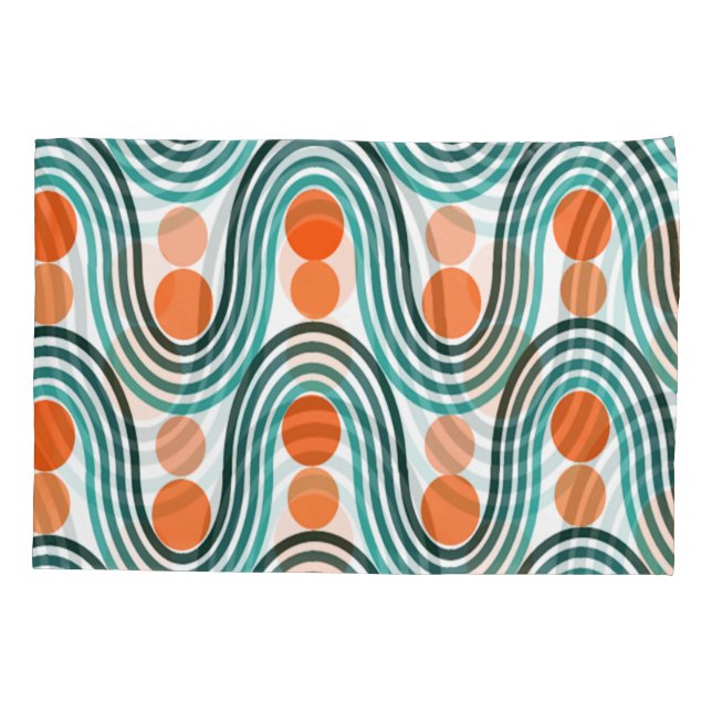 Mid-Century Modern Waves and Circles  Pillowcase (Back)