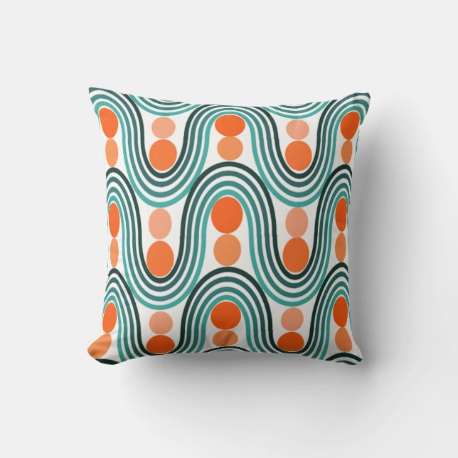 Mid-Century Modern Waves and Circles Throw Pillow (Front)
