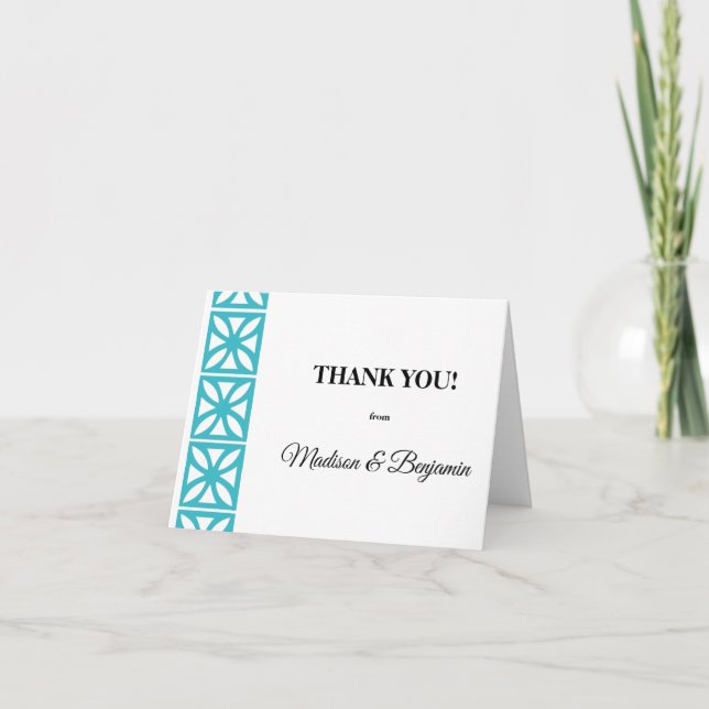 Mid Century Modern Wedding, Retro, Blue, White Thank You Card (Front)