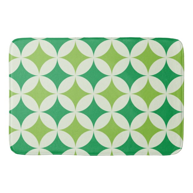 Mid Century modern White Green Starbursts Circles  Bath Mat (Front)