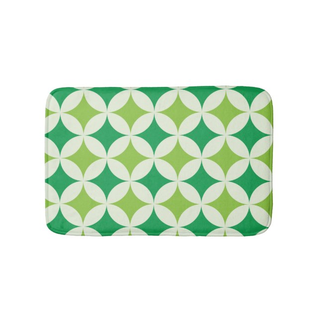Mid Century modern White Green Starbursts Circles  Bath Mat (Front)