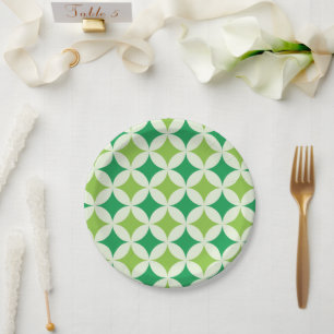 Mid Century modern White Green Starbursts Circles  Paper Plate