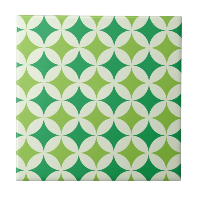 Mid Century modern White Green Starbursts Circles  Tile (Front)