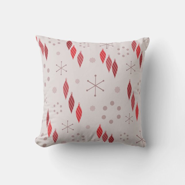 Mid Century Modern Winter Red Throw Pillow (Front)