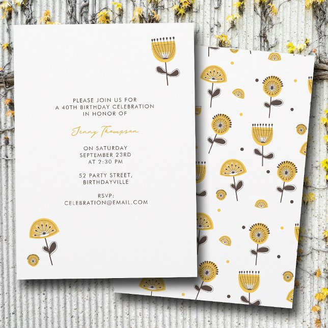 Mid Century Modern Yellow Floral Birthday Invitation (Mid Century Modern Yellow Floral Birthday Invitation)