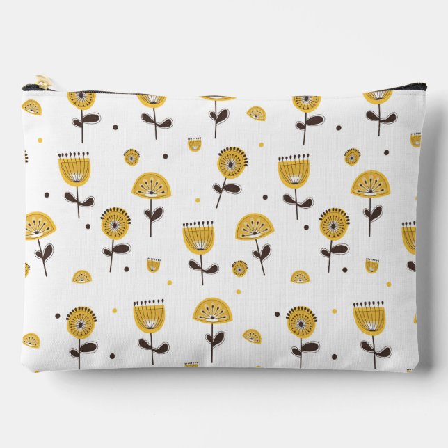 Mid Century Modern Yellow Floral Pattern Accessory Pouch (Front)
