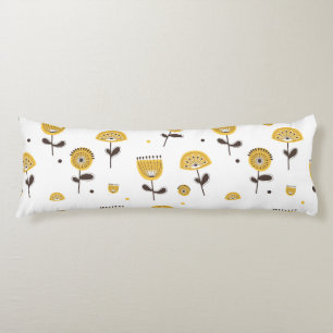 Mid Century Modern Yellow Floral Pattern Body Pillow