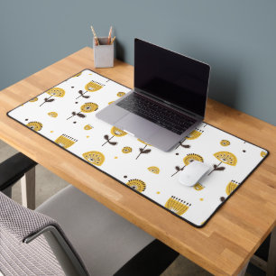 Mid Century Modern Yellow Floral Pattern Desk Mat