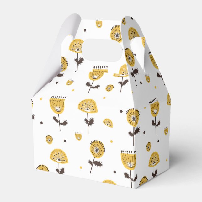 Mid Century Modern Yellow Floral Pattern Favor Box (Front Side)