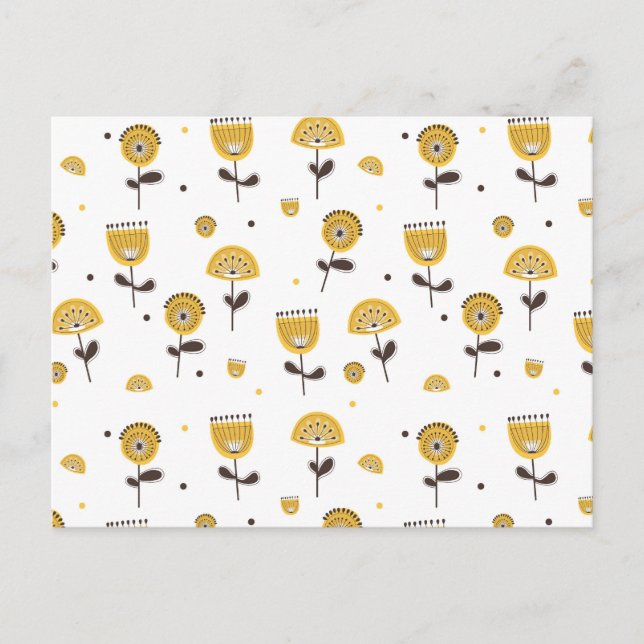 Mid Century Modern Yellow Floral Pattern Holiday Postcard (Front)