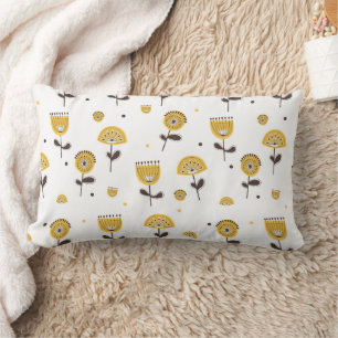 Mid Century Modern Yellow Floral Pattern Lumbar Pillow