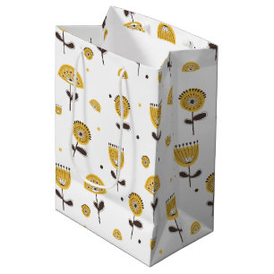 Mid Century Modern Yellow Floral Pattern Medium Gift Bag