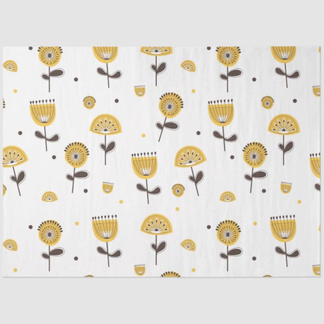 Mid Century Modern Yellow Floral Pattern Tissue Paper (Front)