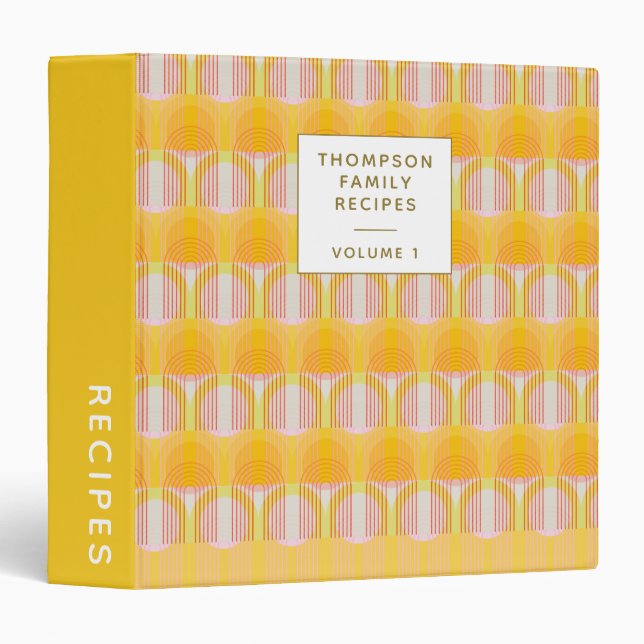Mid Century Modern Yellow Personalized Recipe Binder (Front/Spine)