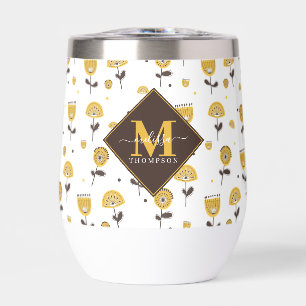 Mid Century Moderne Jaune Floral Nom Personnalisé