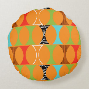 Mid Century Moderne Orange Motif Rond Coussin