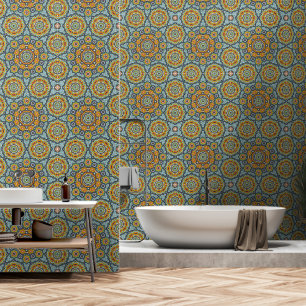 Mid century Moroccan blue yellow peel and stick Wallpaper