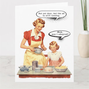 Mid-Century Mother and Daughter with Funny Caption Card