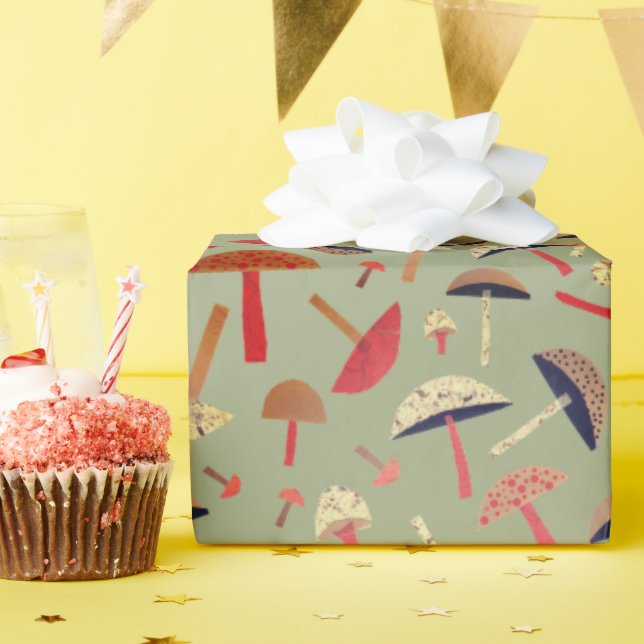Mid-Century Mushrooms Retro-Inspired Original Art Wrapping Paper (Birthday Party)