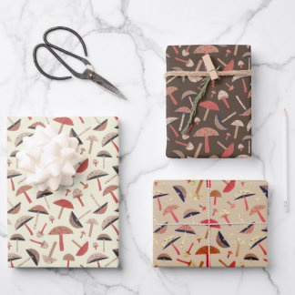 Mid-Century Mushrooms Retro-Inspired Original Art Wrapping Paper Sheet