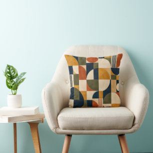 Mid Century Mustard Olive Navy Geometric Throw Pil Pillow