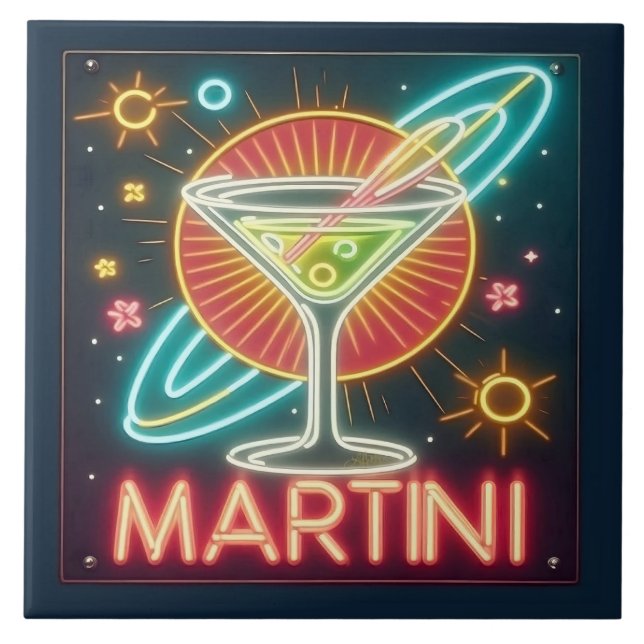 Mid Century Neon Martini Sign  Tile (Front)