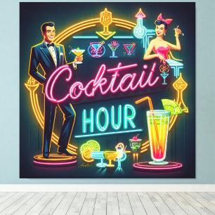 Mid Century Neon Sign Cocktail Hour Couple