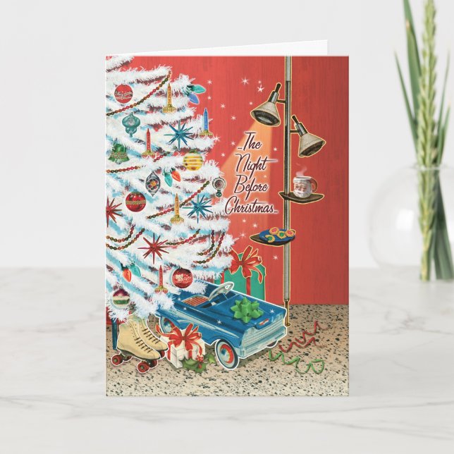 Mid Century Night Before Retro Christmas Card (Front)