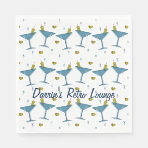 Mid-Century Olive and Blue Martini Party Napkin