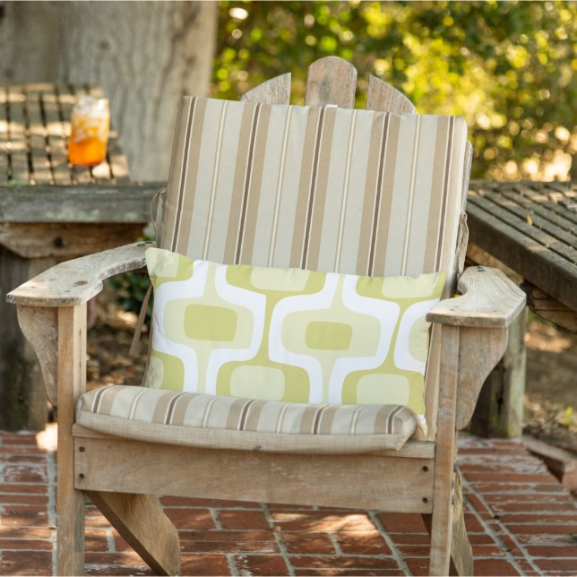 Mid-Century Olive Connected Box Retro Pattern Outdoor Pillow (Chair)