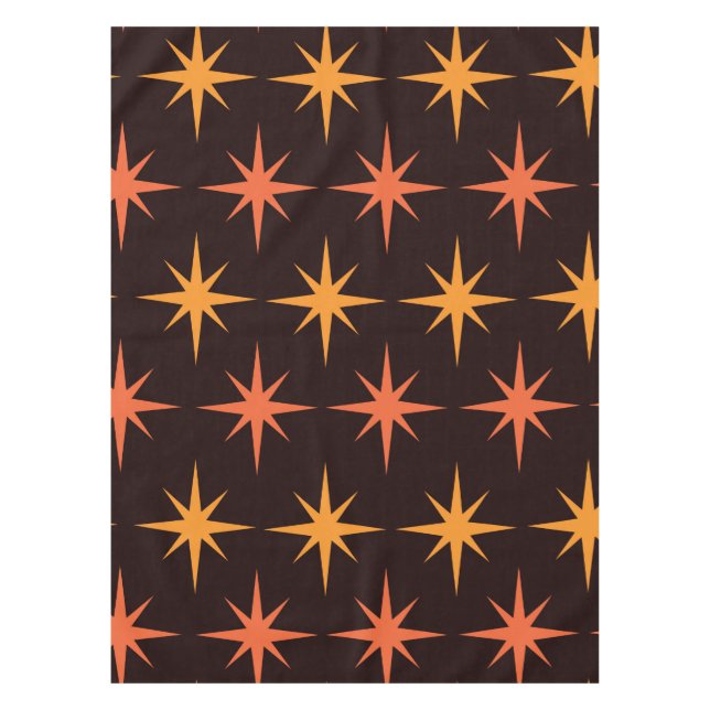 Mid Century Orange and Amber Atomic Starbursts  Tablecloth (Front)