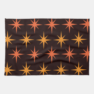 Mid Century Orange and Mustard Yellow starbursts  Kitchen Towel