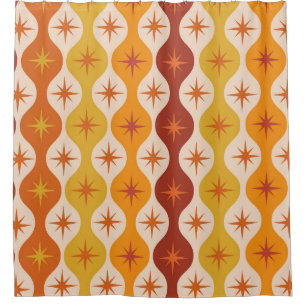 Mid Century Orange Mod Stars on ogee pattern   