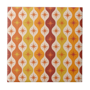 Mid Century Orange Mod Stars on ogee pattern Tile